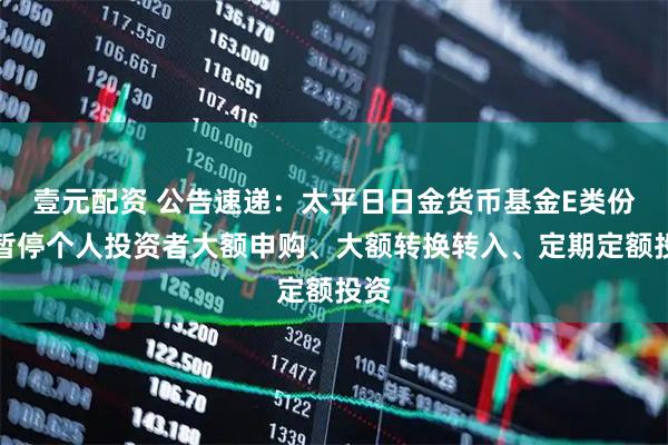 壹元配资 公告速递：太平日日金货币基金E类份额暂停个人投资者大额申购、大额转换转入、定期定额投资