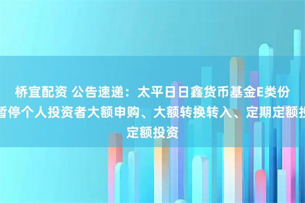 桥宜配资 公告速递：太平日日鑫货币基金E类份额暂停个人投资者大额申购、大额转换转入、定期定额投资