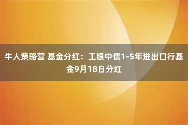 牛人策略营 基金分红：工银中债1-5年进出口行基金9月18日分红